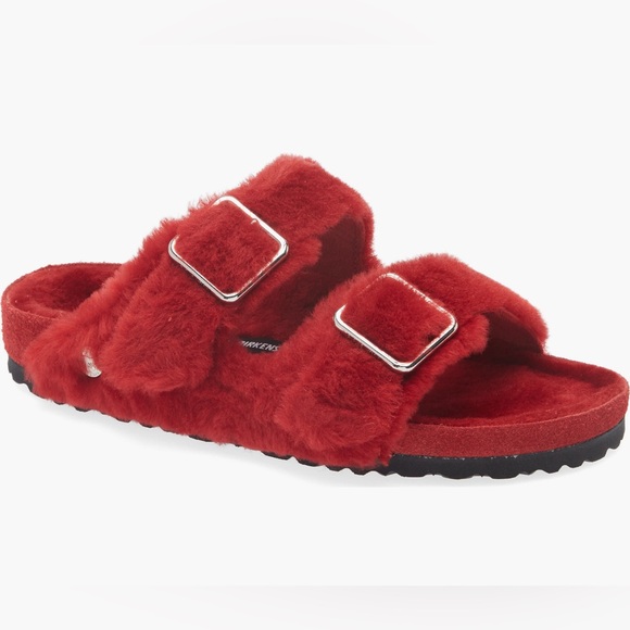 1774 BIRKENSTOCK Arizona Big Buckle Genuine Shearling Sandal Red